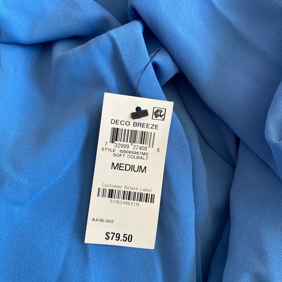 Alfani Cobalt Blue Pleated V Neck Long Sleeve Tunic Top Blouse Work Women M New - Picture 7 of 7